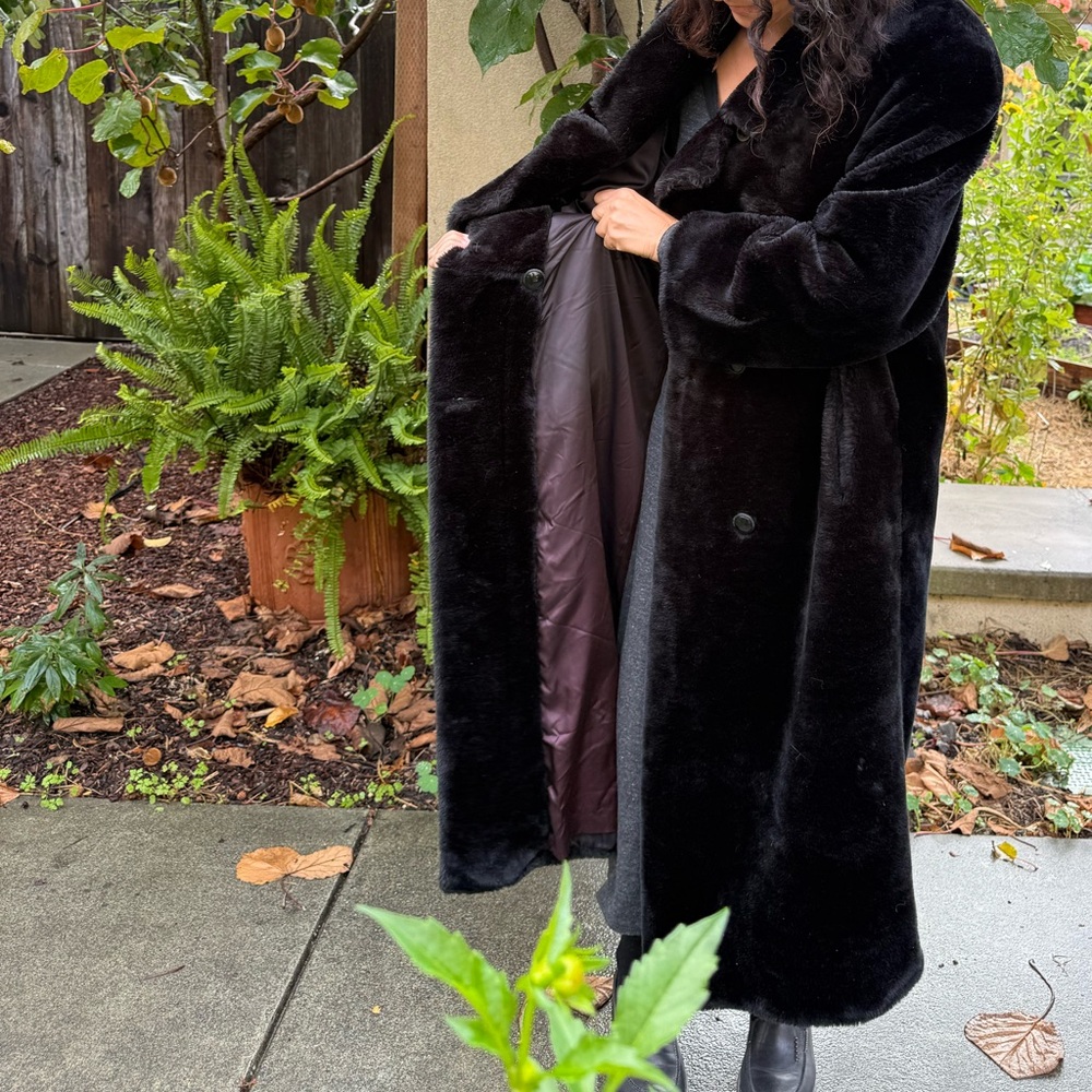 52” Long Black Faux Fur Coat